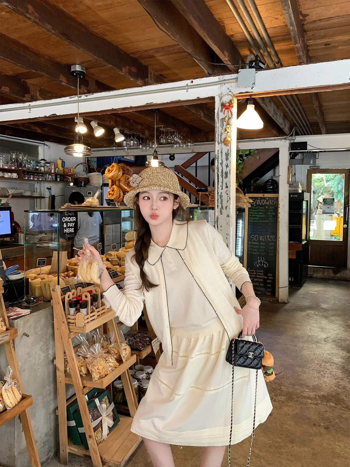 

Ele Knitted Woolen Set with Bell Design f-length Skirt And Open Cardigan Faionable Spring Collection for Women