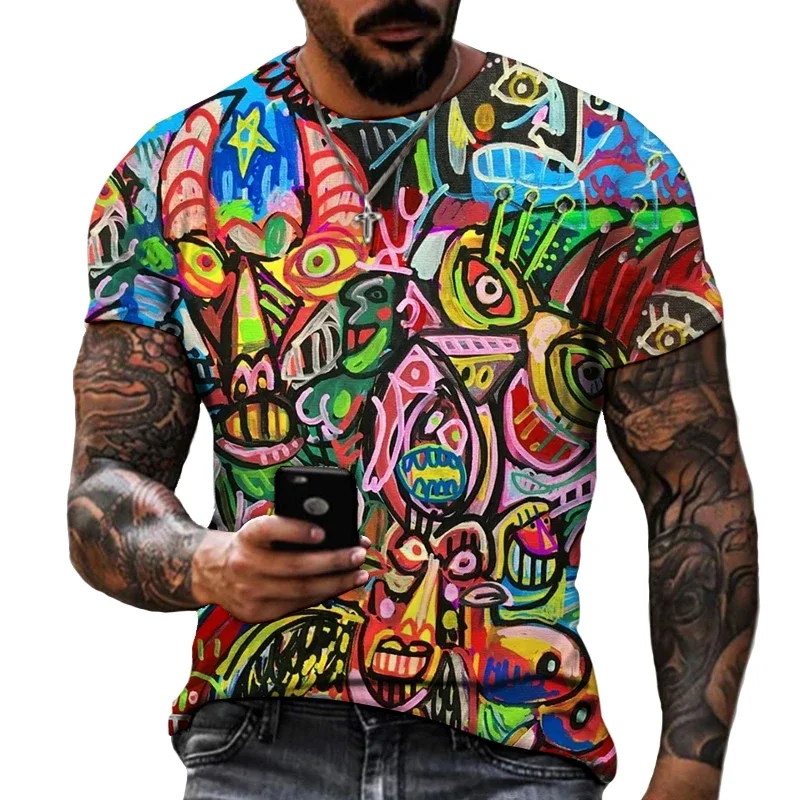 Men's personality Retro 3D T-shirt Design Novel graffiti Spring Summer Short Sleeve Top Fashion Clothing Plus Size Oversized