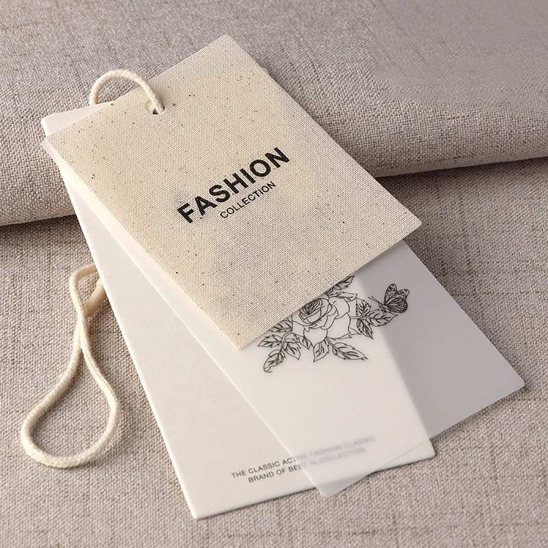 Custom Simple Cotton Linen Hang Tag Set Silk Screen Printed Logo Art Card Tag for Clothing Apparel Brand Label Wholesale