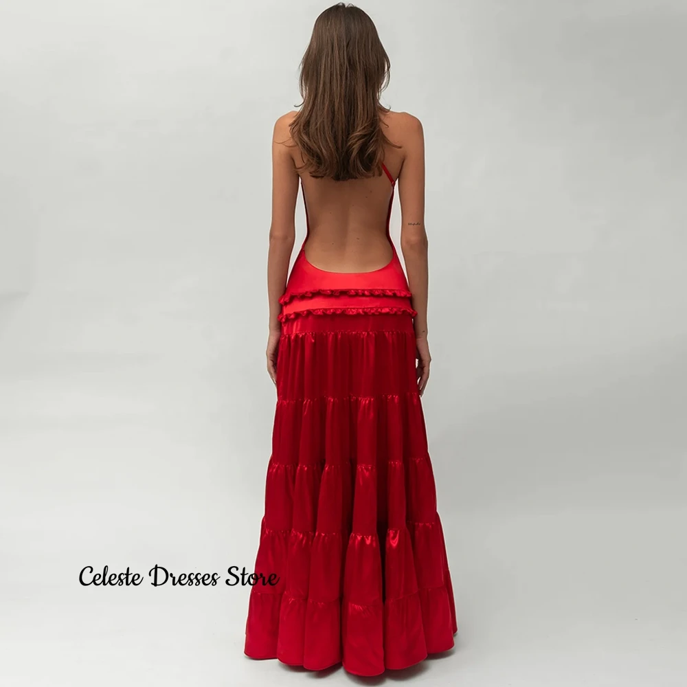 Simple Red A-Line Customized Evening Dresses One Shoulder Sleeveless Homecoming Dresses Sexy Open Back Special Occasion Gowns image 2
