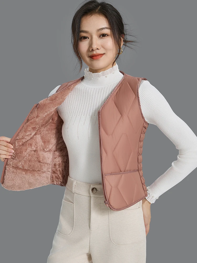 Gilet in Cotone Foderato per Donna, Novità Autunno 2023, Caldo Abbigliamento Interno, Fibra di Poliestere con Scollo a V