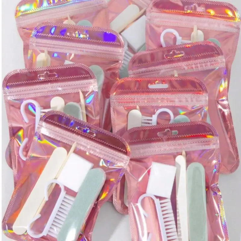 Manicure Pedicure Set, Mini Nail File & Stick Kit, Dual-Sided Wood Pusher, Cleaning Tools, Nail Brush Included