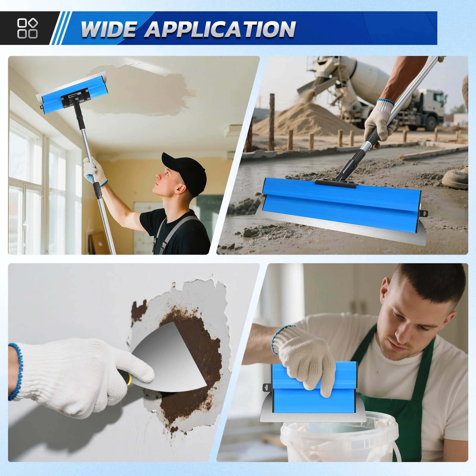 Set di 5 lame per stucco e livellamento di pareti in cartongesso, strumento per ottenere una superficie liscia, disponibile in diverse misure: 15/25/40/60/80 cm. Kit di raschietti flessibili per