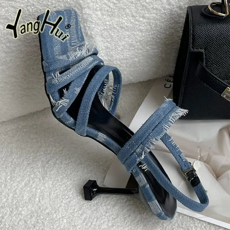 

Retro Cowboy Fine High-heeled Shoes Pumps 20223 New Fashion Tassel Simple Anti-slip Square Head Women's Sandals Summer