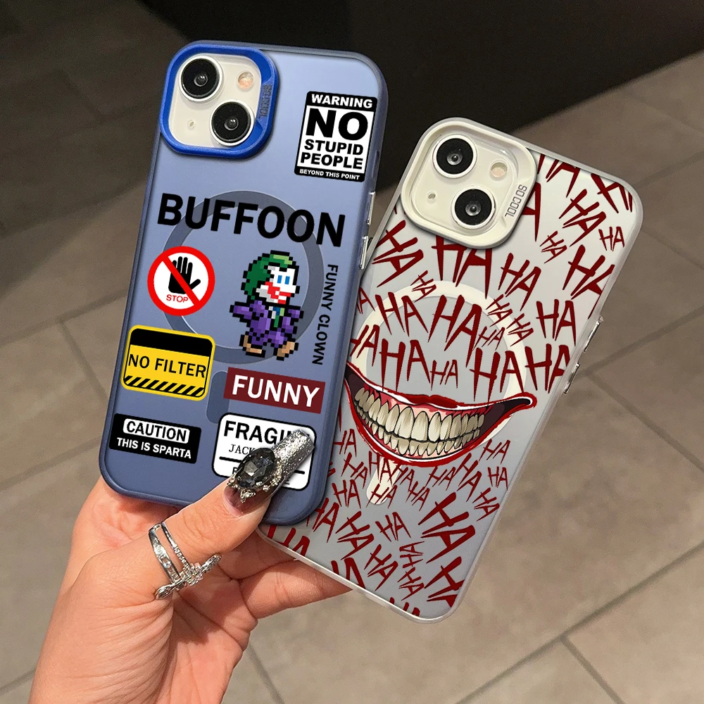 Clown Buffoon Pattern J-JokerS  Magsafe Magnetic Phone Case for IPhone 11 12 13 14 15 16 Pro Max Plus Lens Plated Cover