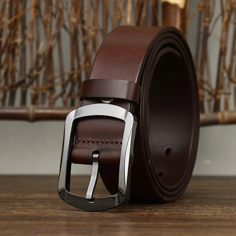 

3.8CM Men's Leather Belt Non-allergenic Ceramic buckle Top Grain Leather Business Casual Style All-match Youth Waistband