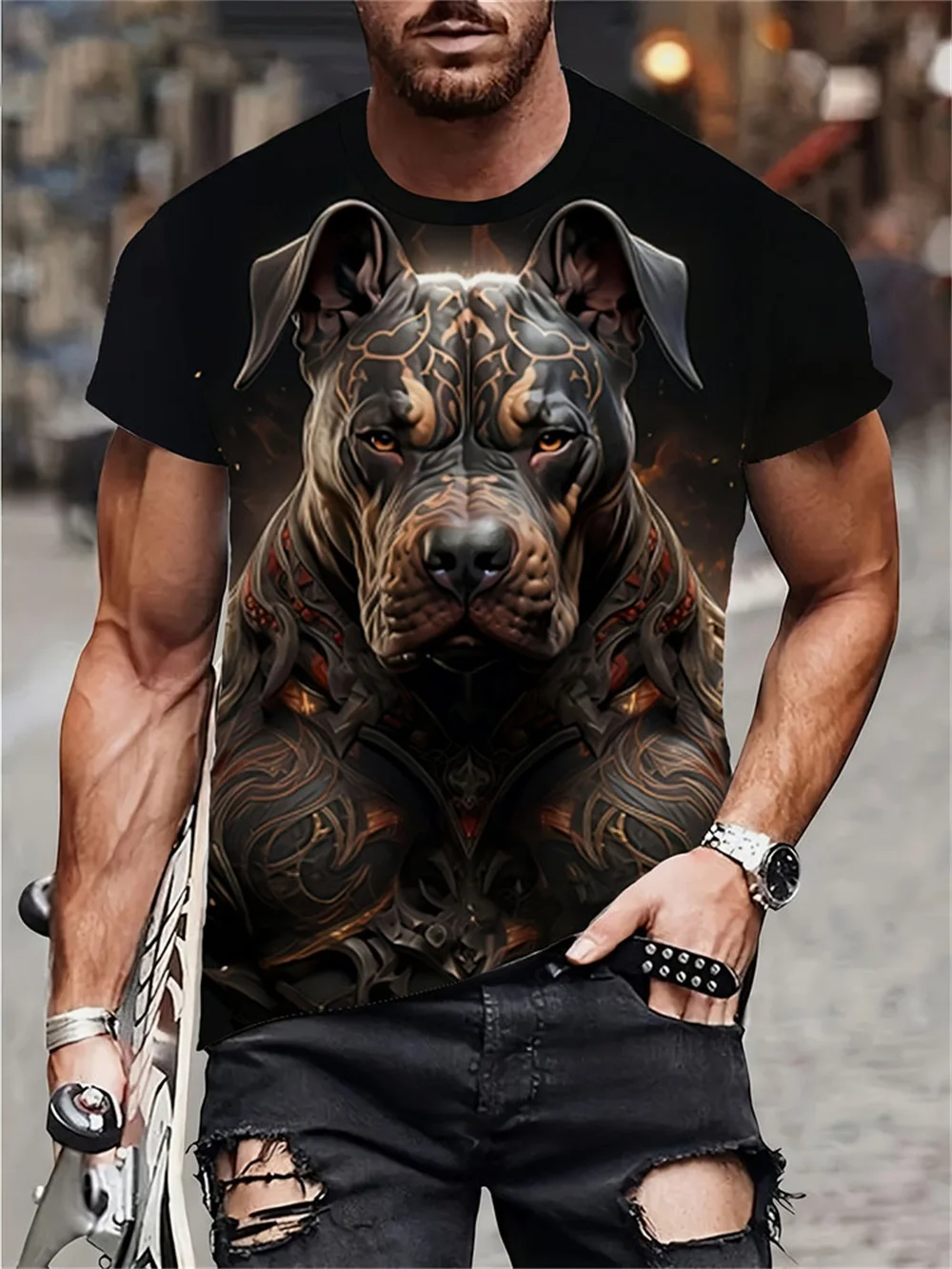 Funny Men's T-Shirt Animal Bulldog Pattern 3D Printed Tshirt Short-Sleeved Tees Oversized Streetwear Summer Casual Men Tops