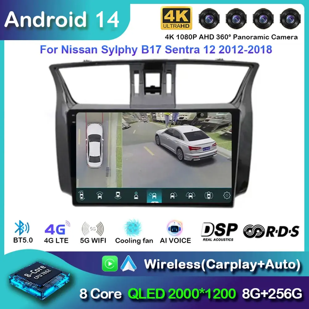 

10 Inch Android 14 Auto Radio Voor Nissan Sylphy B17 Sentra 12 2012-2018 Navigatie Multimedia Carplay Videospeler Gps Autoradio