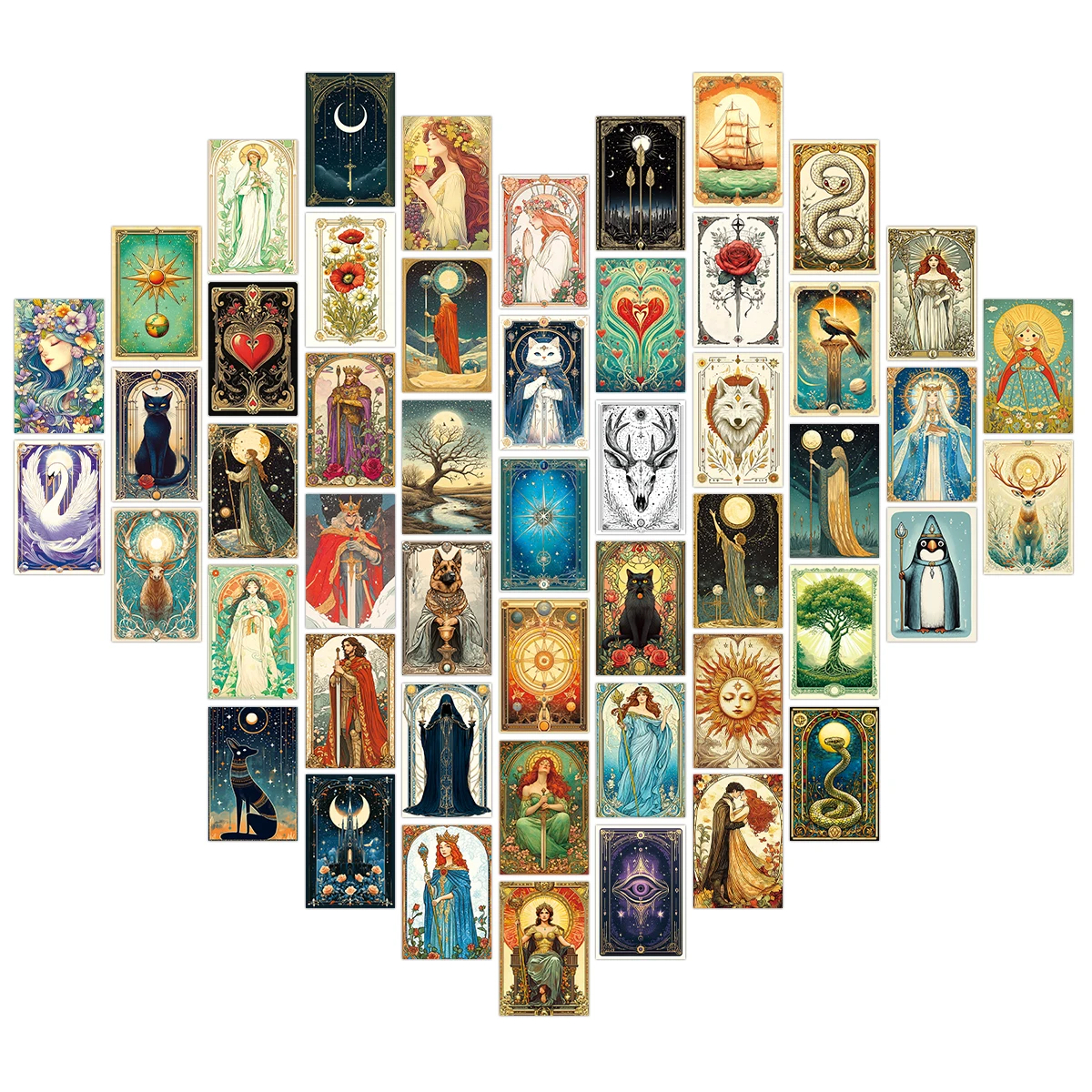 50pcs Tarot Card Wall Art Prints,Retro Postcards with Black Cat Moon,Mini Poster for Room Wall Decor,Vintage Greeting Card Gifts