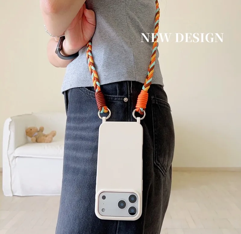 Modische Handyhülle mit Lanyard für iPhone 17 Pro Max 18 14 12 11 13 15 16 Plus Air, stoßfeste Candy Crossbody Halskordel, geflochtener Riemen, Schutzhülle – Detail 5
