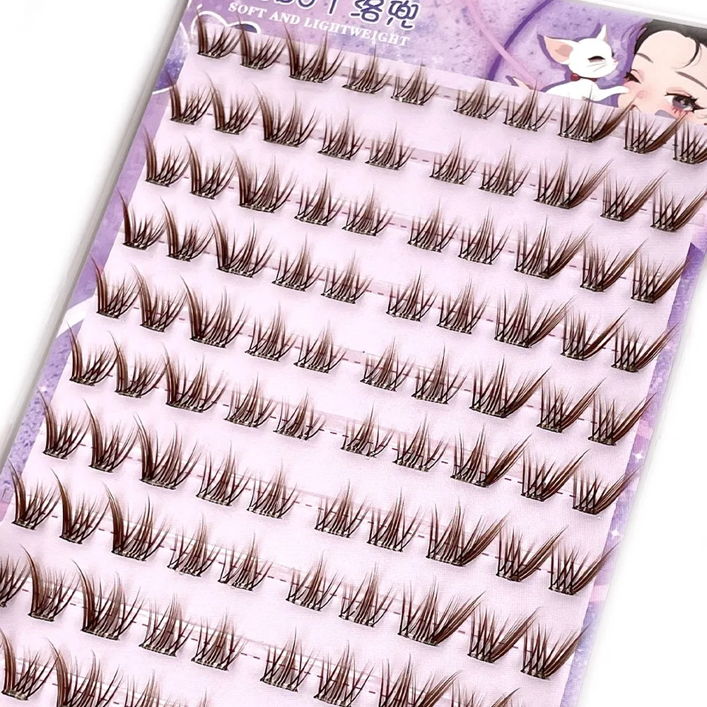 Brown False Eyelashes 3D Wispy Single Cluster Segmented Eyelashes No Glue Needed Self-Adhesive Fox Lashes DIY Eyelash Extension