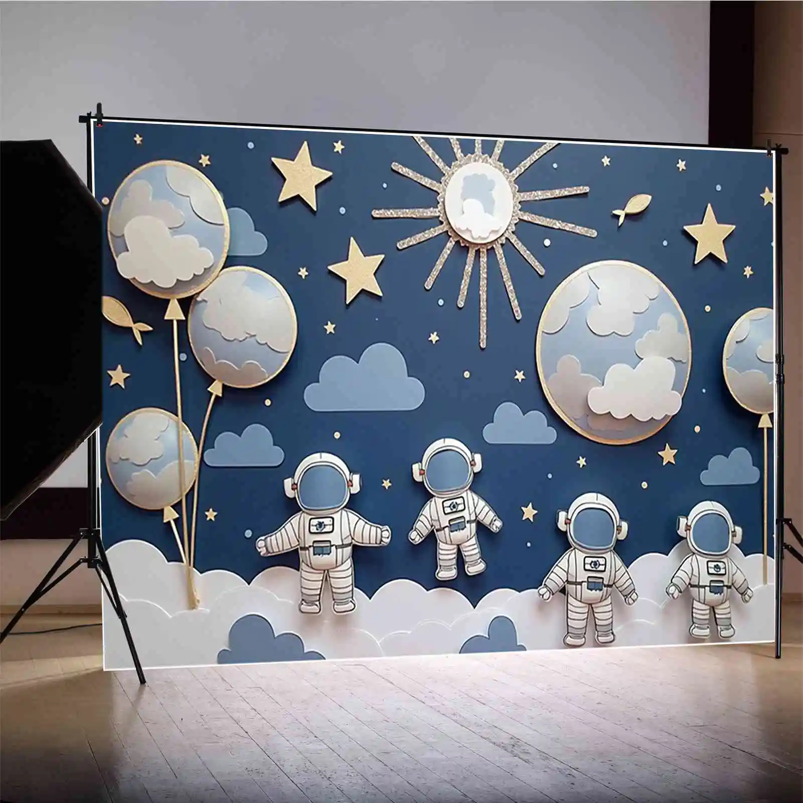 MOON.QG Outer Space Exploration Astronaut Planet Rocket Star Photo Backdrop Boys Birthday Party Home Decor Photozone Background