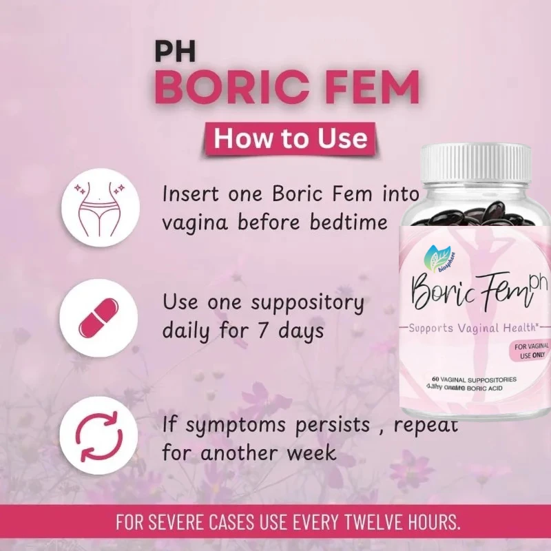 

100% Pure Boric Acid Vaginal Capsules - Women's Supplement for Vaginal Health Support 60 Capsules per Bottle