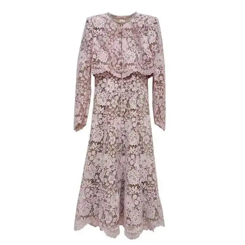 Ensemble de robe deux pièces en dentelle perlée pour femmes, vestes pour femmes, manteau précieux, robes mi-longues, robes de soirée de Rh, qualité, été, automne