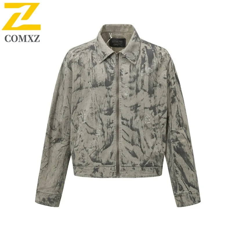 

COMXZ мужской джинсовый плащ свободного покроя с минималистичным воротником для путешествий, долинские куртки для путешествий, куртки в стиле Normcore для выходных и кемпинга