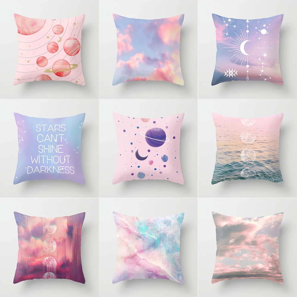 

Beautiful Pink Sky Print Pattern Cushion Cover Home Living Room Sofa Decoration Square Polyester Pillow 45X45CM