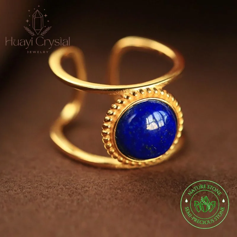 HUAYI New S925 silver-plated lapis lazuli open ring niche design high-level hundred with retro index finger ring  for women