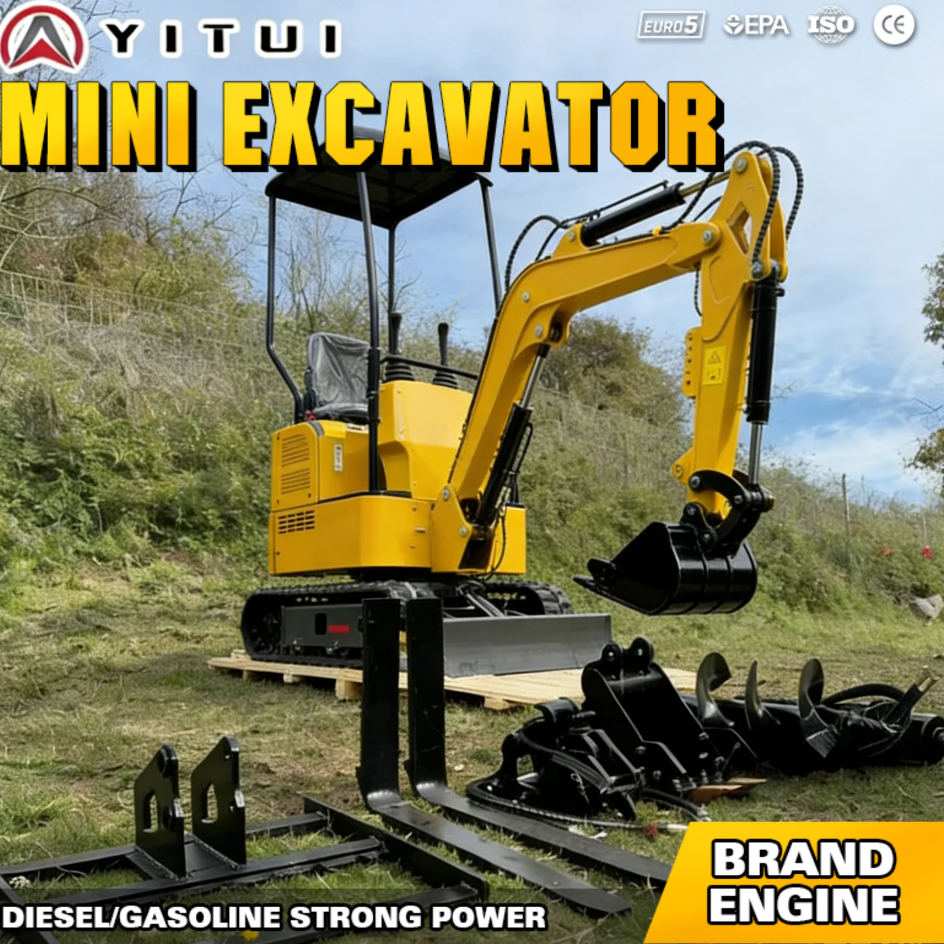 

Customized Compact Mini Excavator 1.2 Ton Micro Digger with Bucket & Attachments for Home DIY/Construction Projects