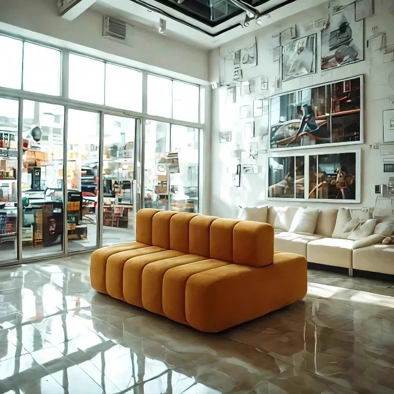 

Double-sided sitting, back-to-back, straight-row sofa, clothing store, beauty salon, horizontal hall, rest area, reception