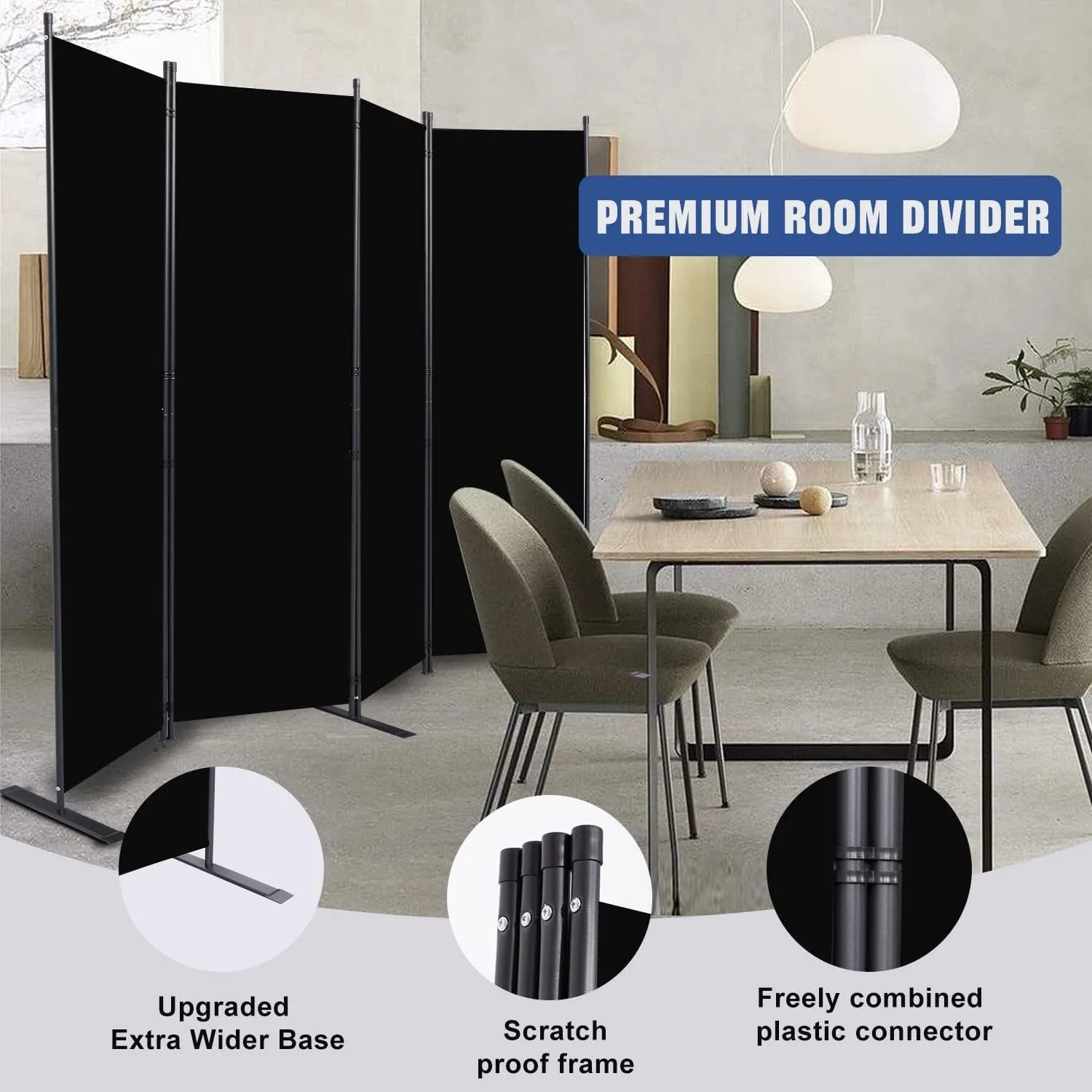 Room Divider 6FT Portable Room Dividers and Folding Privacy Screens, 88'' W Fabric Divider for Room Separation 4 Panel Partition