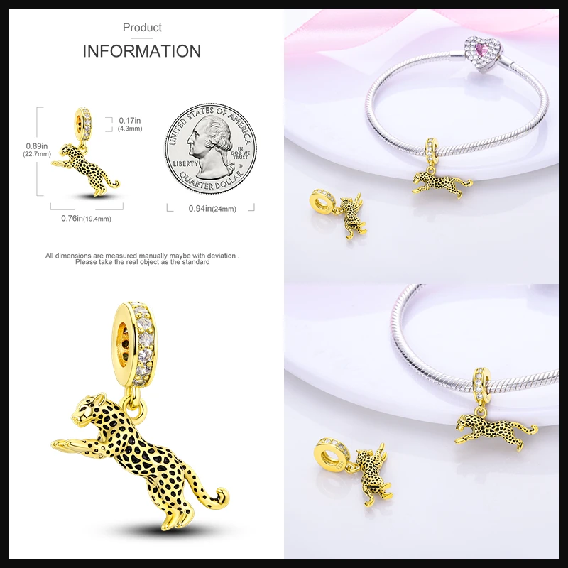 Abalorio de Plata de Ley 925 con forma de Animal, cuentas de Tiranosaurio adecuadas para pulsera Pandora Original, joyería artesanal