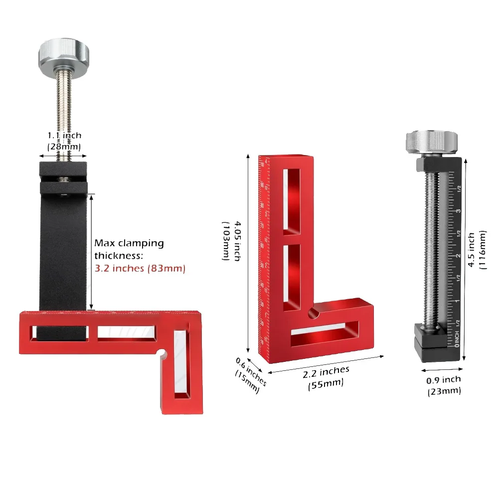 Aluminum Right Angle Clamps for Woodworking - 90 Degree Corner Clamping Tool with Protective Pad and Slip Resistant Handle