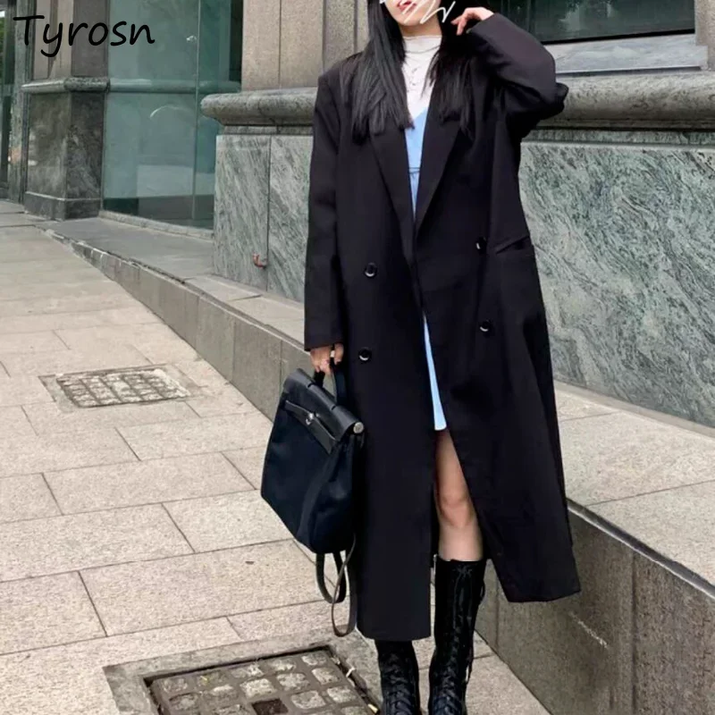 

Trench Women British Style Chic Solid Notched Double Breasted Leisure Streetwear Fashion Loose Cool High Quality All-match Mujer