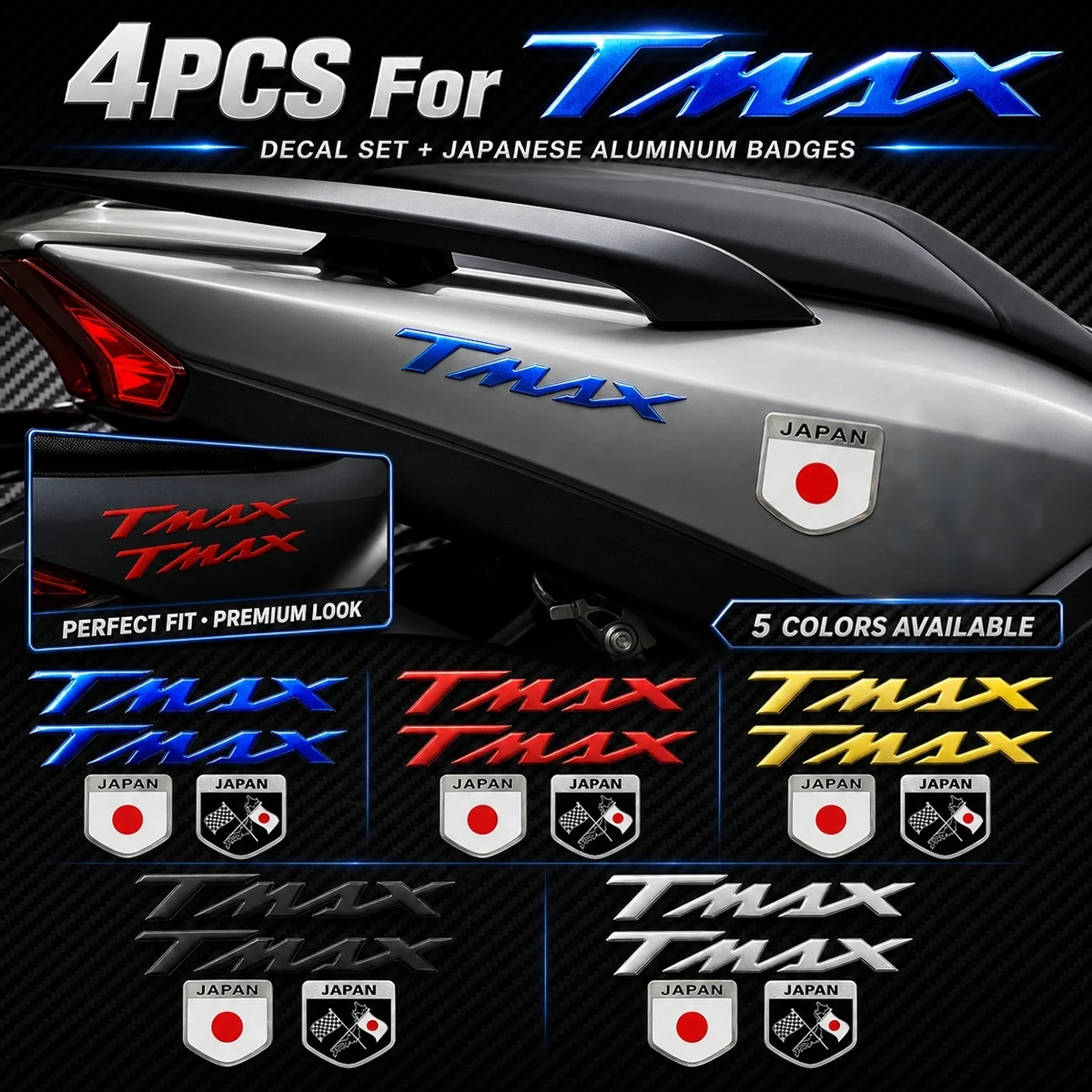 For TMAX 500 Tmax500 Tmax530 Tmax560 Reflective Motorcycle Stickers Moto Head Body Visor Windshield 3D Resin Gel Emblem Decals