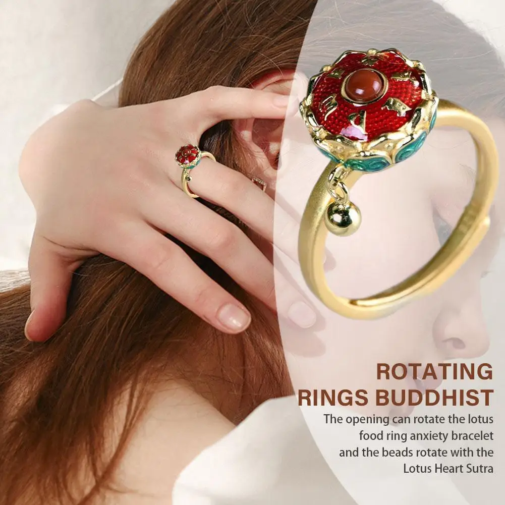 Rotating Female Advanced Rotating Anxiety Decompression Buddhist Tibetan Prayer Jewelry Gift Finger Rings Good Luck