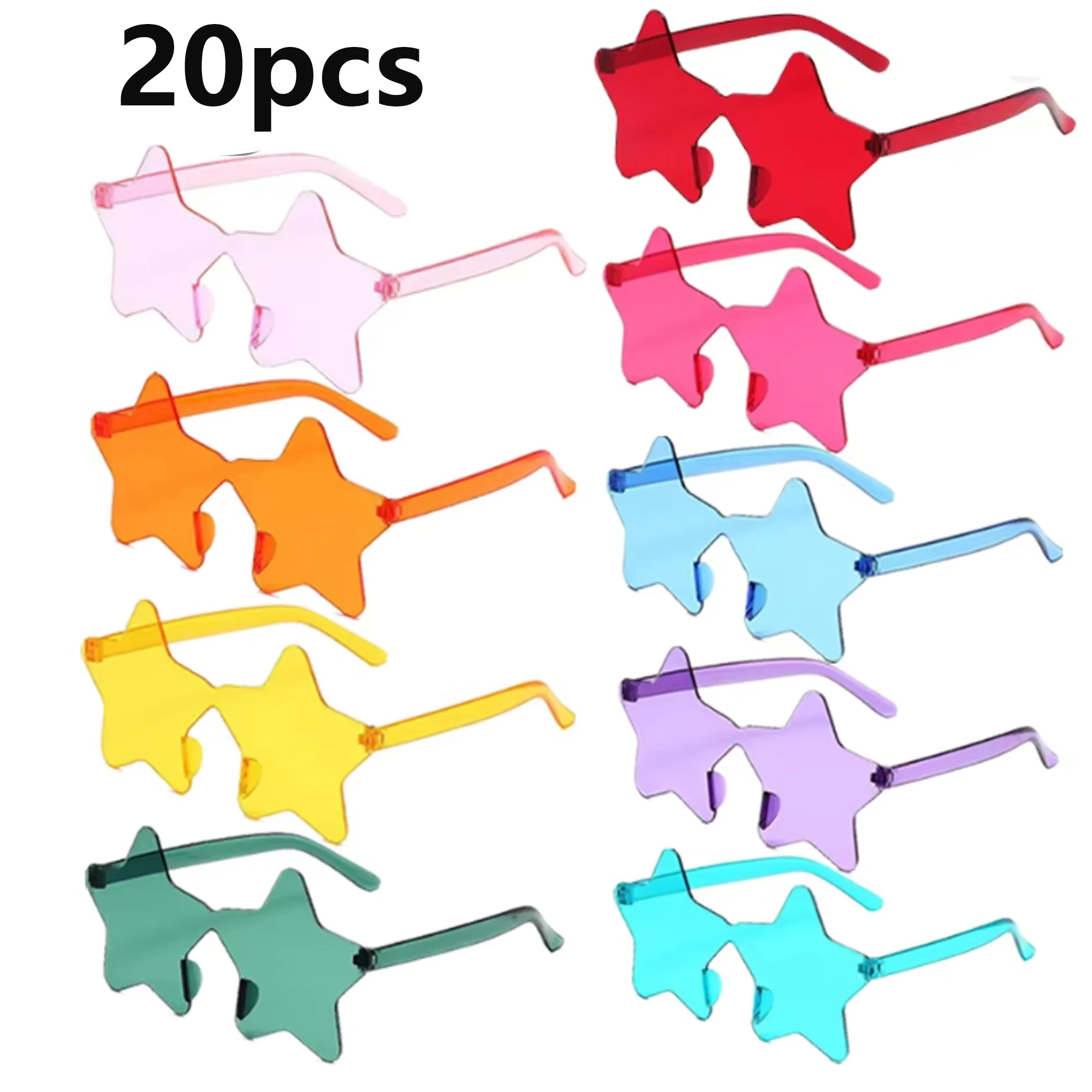 20 Stück Stern-Sonnenbrillen, bunte Stern-Brillen, transparente Bonbonfarben-Sonnenbrille für Männer und Frauen, Foto-Requisiten, Geburtstagsparty, Cosplay