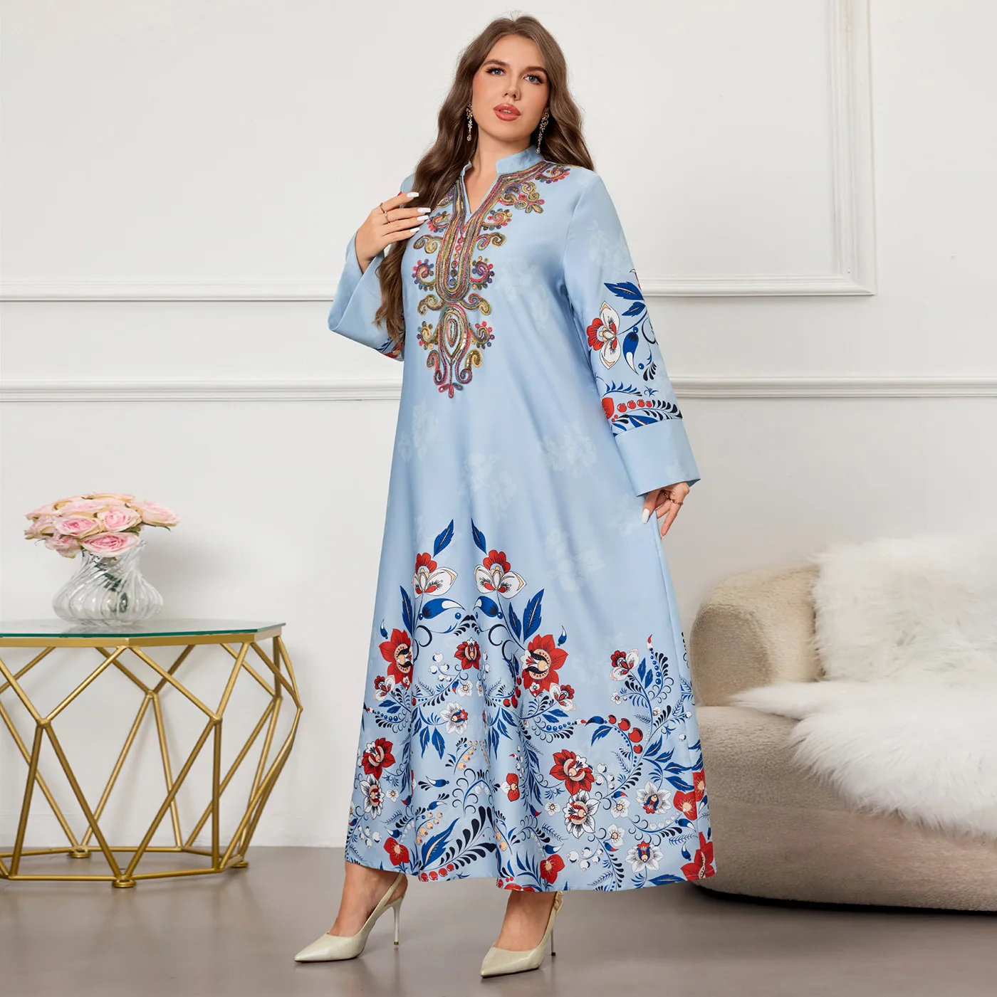 

Abaya Dresses Women Muslim Eid Party Long Robe Print Embroidery Ramadan Dubai Abayas Morocco Kaftan Islam Vestidos Jalabiya