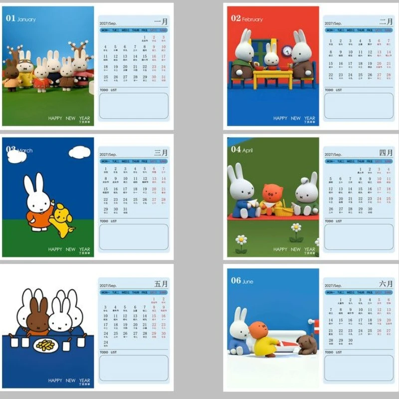 Cartoon Kawaii 2027 Calendar Desk Calendar Creative Desktop Gift Thickened Paper Printed Pattern Fresh Simple Good Looks Miffy