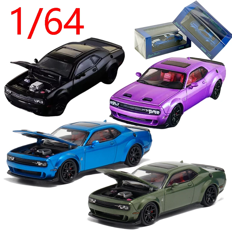 

Diecast 1/64 Scale Dodge Challenger SRT Sports Car Model Alloy Dodge SRT Hellcat Open Cover Racing Car Model Collect Decoration