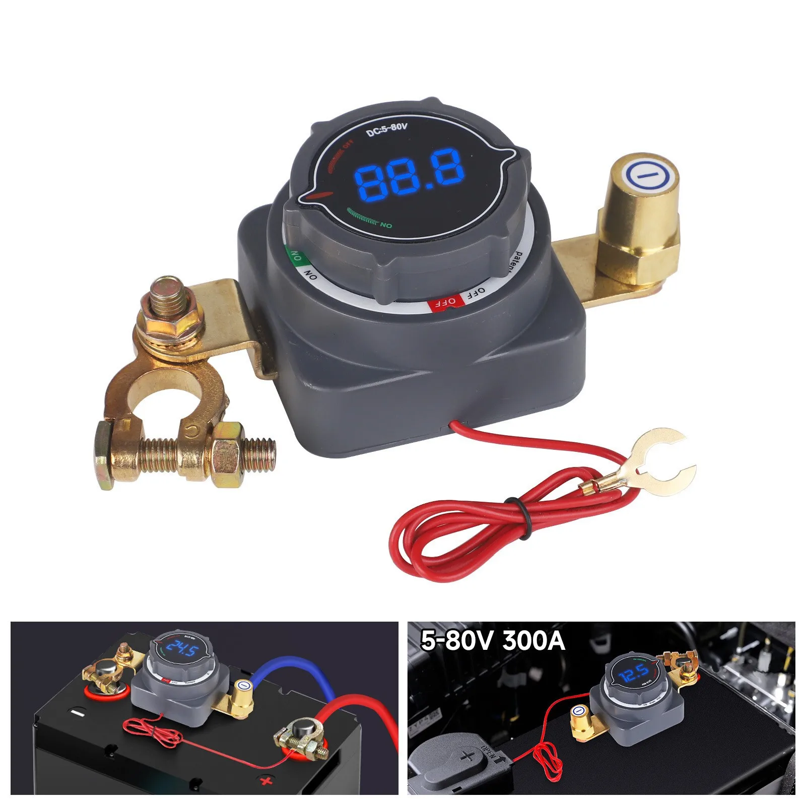 

ABILKEEN DC5-80V 300A Battery Disconnect Switch with Voltmeter On Off Kill Switch for Marine Boat RV Car Truck Trailer