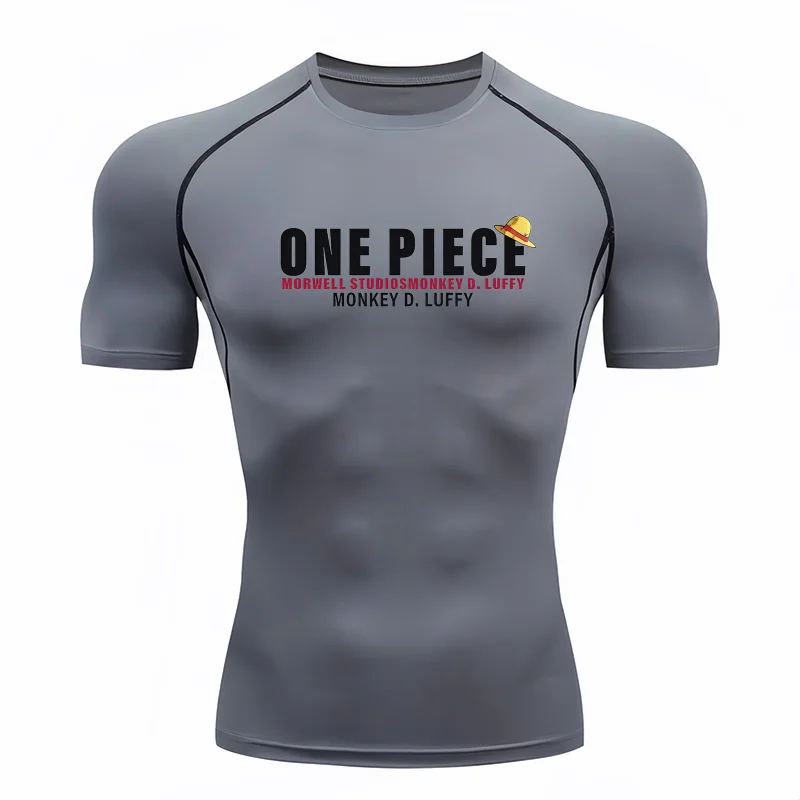 Bandai One Piece Men T-shirt Monkey D Luffy Print Compression Fitness Gym Quick Dry Sport T Shirt Comfortable Breathable