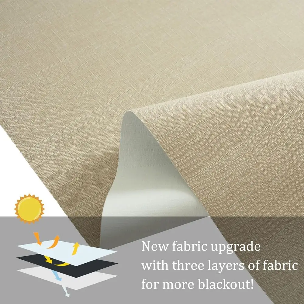무선 암막 롤러 쉐이드, 자외선 차단 린넨 원단, 단열, 34x72 베이지색 가정 및 사무실용