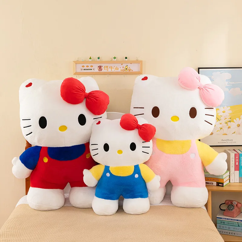 Sanrio Hello Kitty Plush Cat Doll Sanrio Cartoon Anime Hello Kitty Plush Toy Red Pink Large Kt Doll  Cute Birthday Xmas Gift Toy