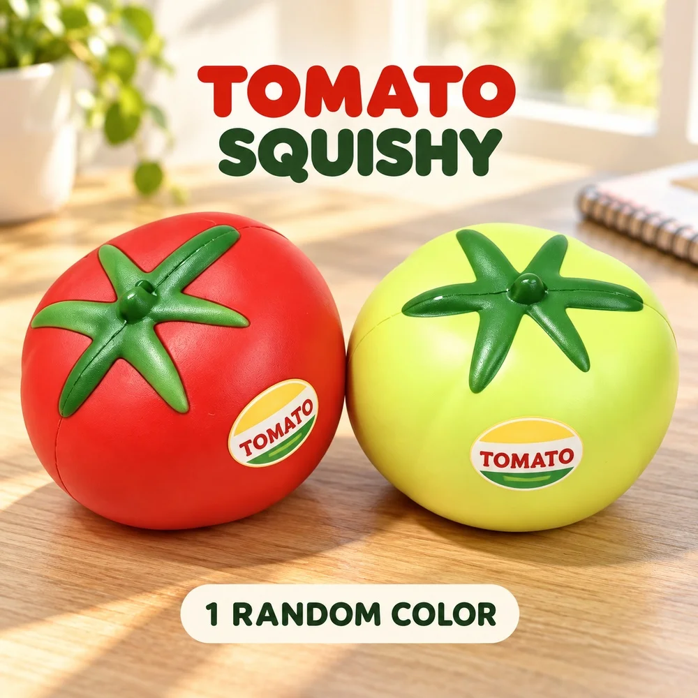 Tomato Squishy Toy Soft PU Slow Rising Red or Green Random Color Fruit Shape Squeeze Fidget Desk Gift for Teens and Adults 1PC