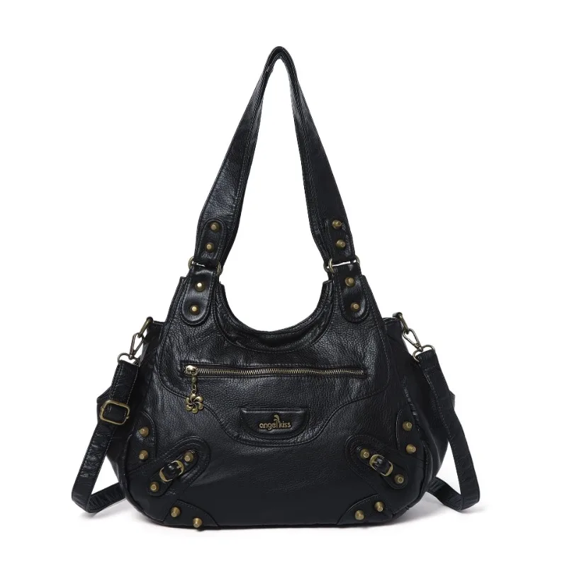 

Women's Fashion Y2KL Handbags PU Shoulder Bag Casual Rivets Bag Denim Blue Messenger Bag Satchel Large Shoulder Purse