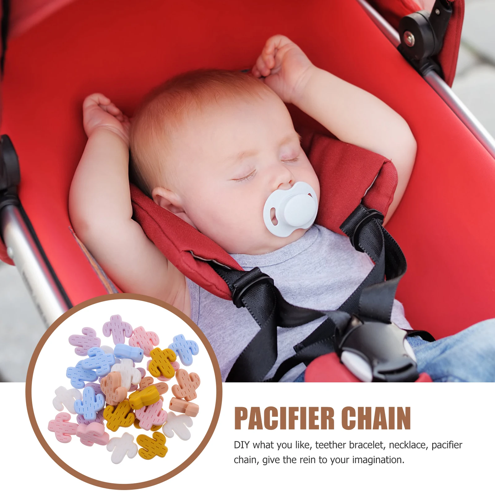 

30pcs Silicone Teething Cactus Shape Baby Teether Diy Necklace Bracelet Pacifier Chain Food Grade Safe Nursing Beads For Crafts