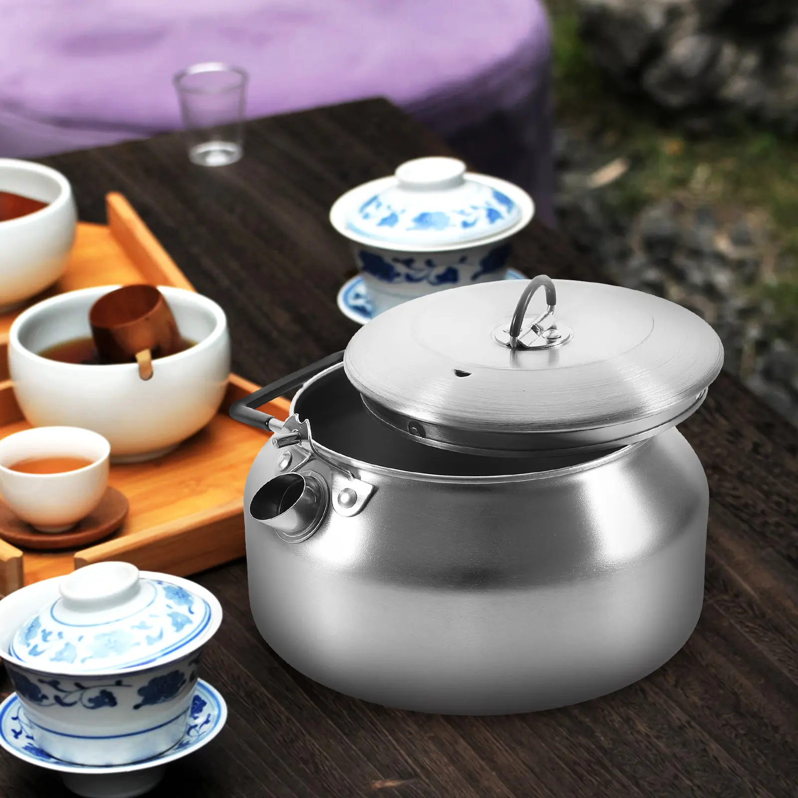 

Stainless Steel Kettle Portable Camping Cookware Tea Pot For Outdoor Hiking Fishing Mountain Cycling Water Boiler Stovetop