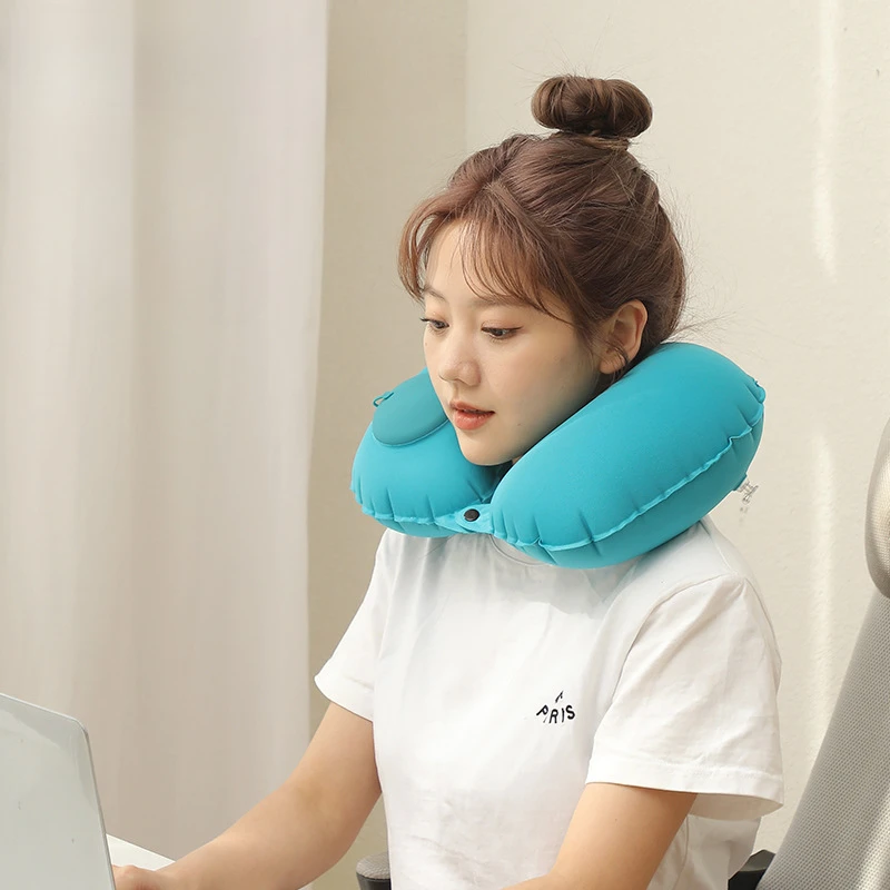 Inflatable Neck Pillow U Shape Air Pillow Neckrest Head Rest Portable Sleeping Resting Travel Pillow for Airplane Train Car