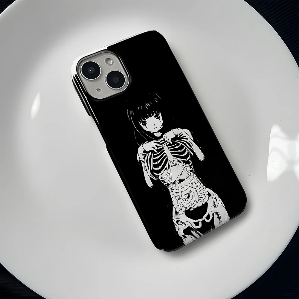 Horror skull comic girl Phone Case for iPhone 16 15 14 13 12 11 Pro Max XS XR XSMax 6 7 8 Plus Glossy HD Hard PC Cover