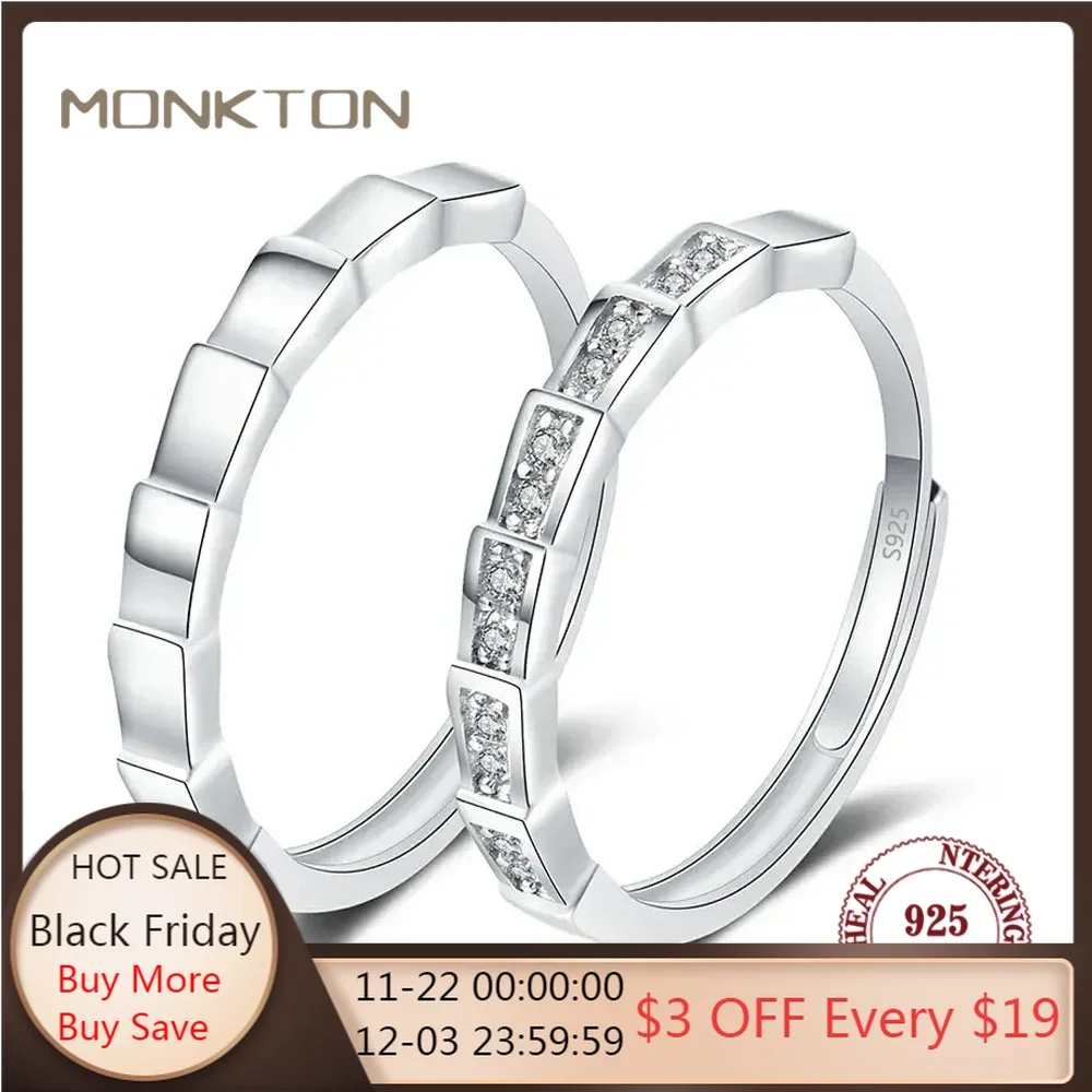 Monkton Bamboo Joint Couple Rings for Men/Women Wedding Engagement Classic Lovers Anniversary Jewelry 925 Silver Open Ring