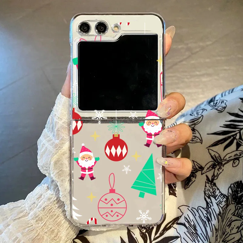 Cartoon Frohe Weihnachten klare Telefon hülle für Samsung Galaxy Z Flip 6 5 4 3 ins Korea faltbare harte PC-Abdeckung für Zflip 5 Fundas