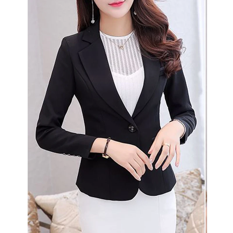 Women\'s Clothing Korean Fashion Elegant Black White Slim Blazer Jacket 2024 Spring Autumn Office Lady Casual Commuting Suit Coat