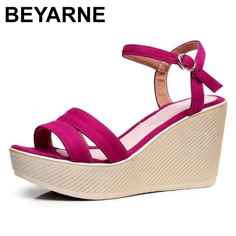 BEYARNE size 33-43 women wedge sandals summer shoes  ankle buckle platform sandals women high heels office shoe