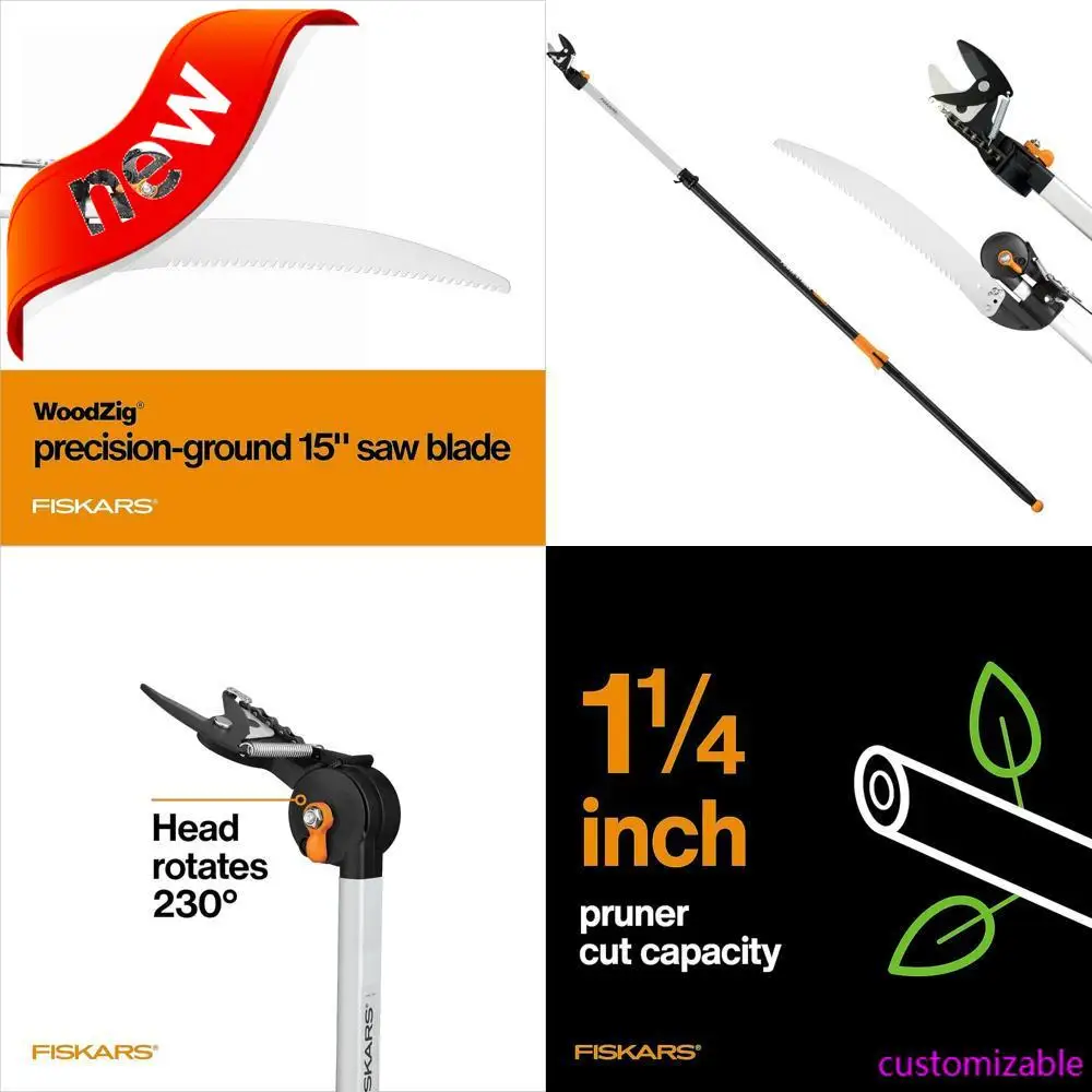 Fiskars Extendable Tree Pruner and Pole Saw with Rotating Head