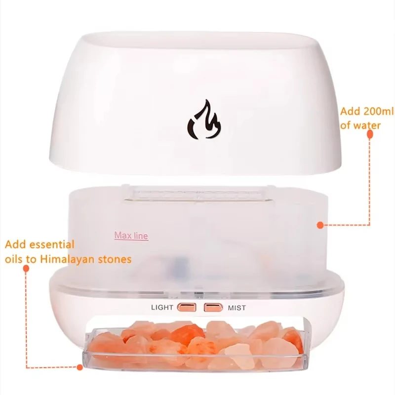 3D Flame Fire Colorful Night Light Aromatherapy Essential Oil Diffuser New Himalayan Crystal Salt Stone Aroma Air Humidifiers
