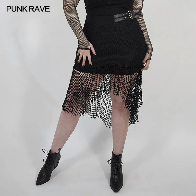 

PUNK RAVE Women's Punk Style Free Enchanting Asymmetric Hem Mesh Fishtail Skirt Gothic Slim Sexy Female Short Skirts